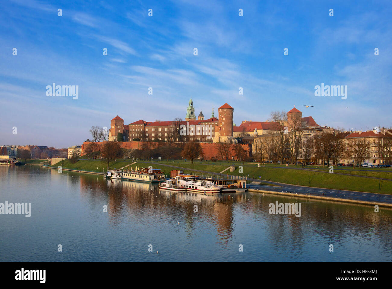 Panoramic view Vistula River and Wawel Hill Krakow Poland Stock Photo