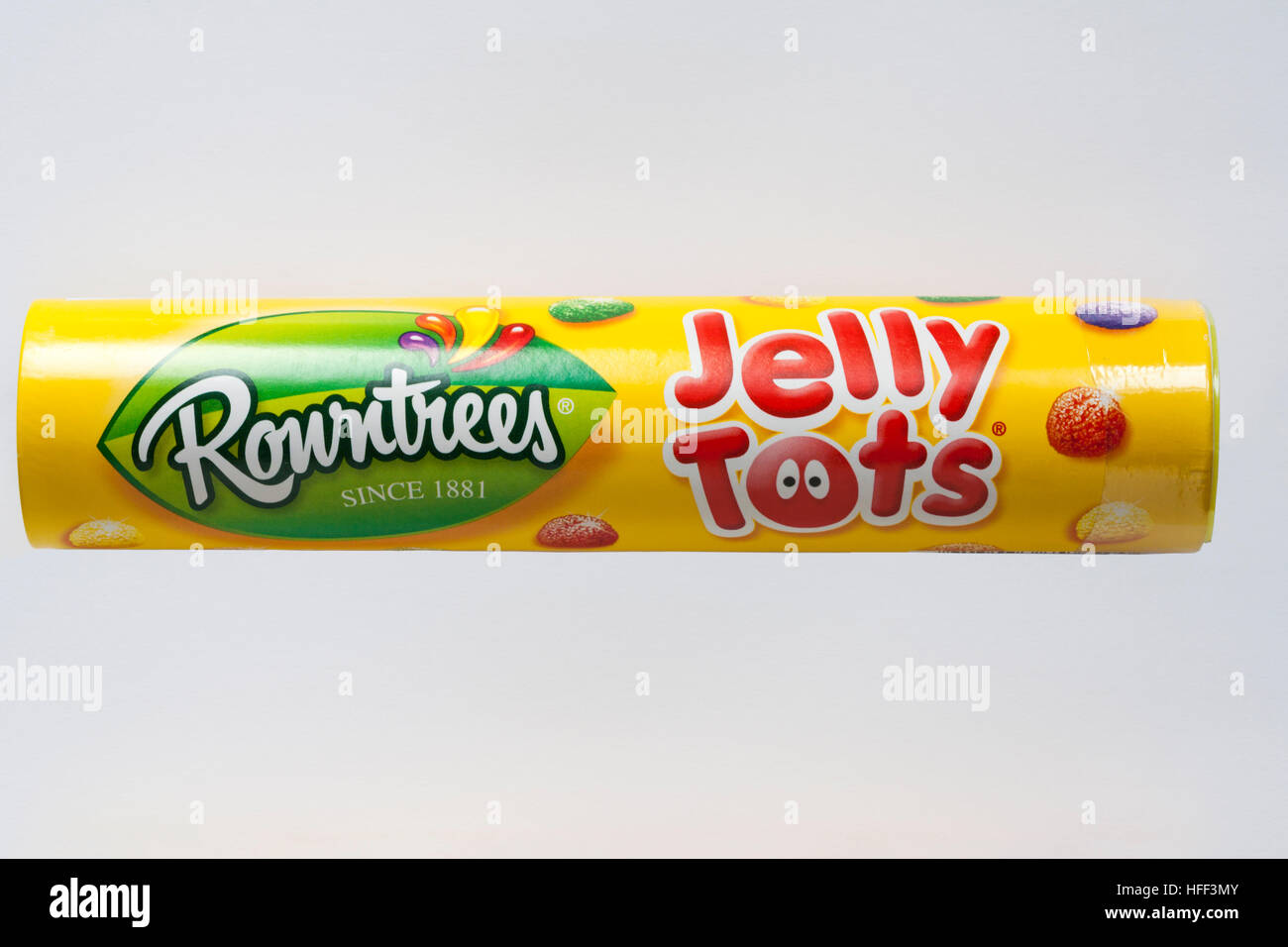 Tube of Rowntrees Jelly Tots isolated on white background Stock Photo