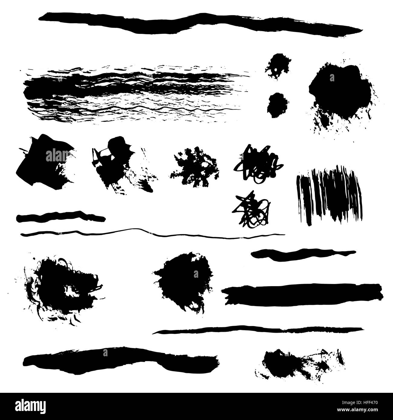 Hand drawn lines, doodles, blobs and splats using artistic media such as pen, pencil, chalk, ink, paint. Stock Vector