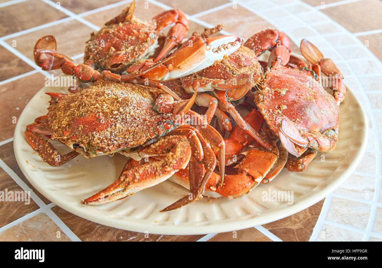 Steamed, boiled Crabs Stock Photo
