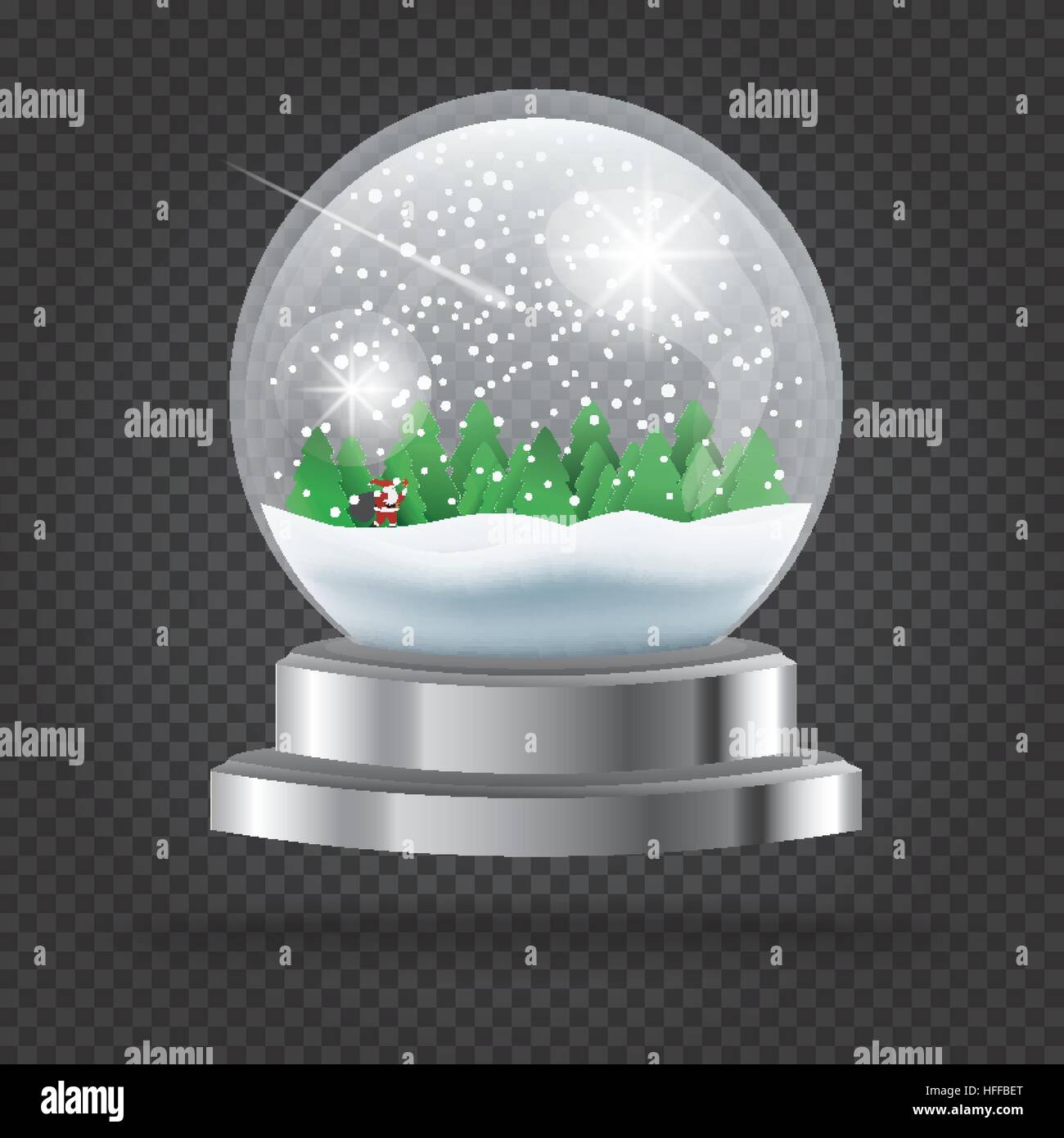 Transparent Christmas Crystal Ball with Santa Claus and Tree. Vector Illustration. Stock Vector