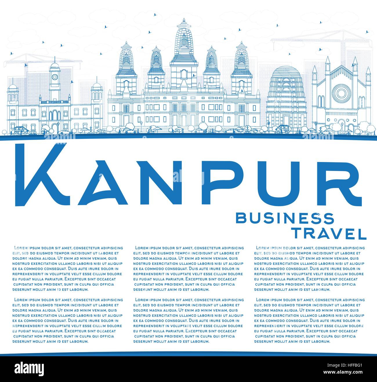 Outline Kanpur Skyline with Blue Buildings and Copy Space. Vector Illustration. Business Travel and Tourism Concept with Historic Architecture. Stock Vector