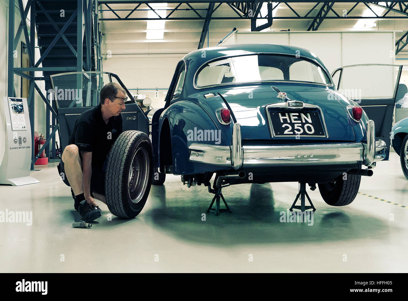 Classic car restoration workshop Stock Photo