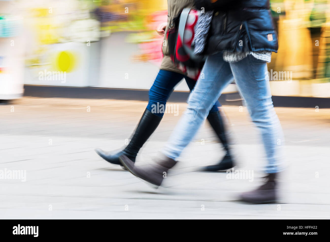people walking on a shopping street with camera made motion blur Stock ...