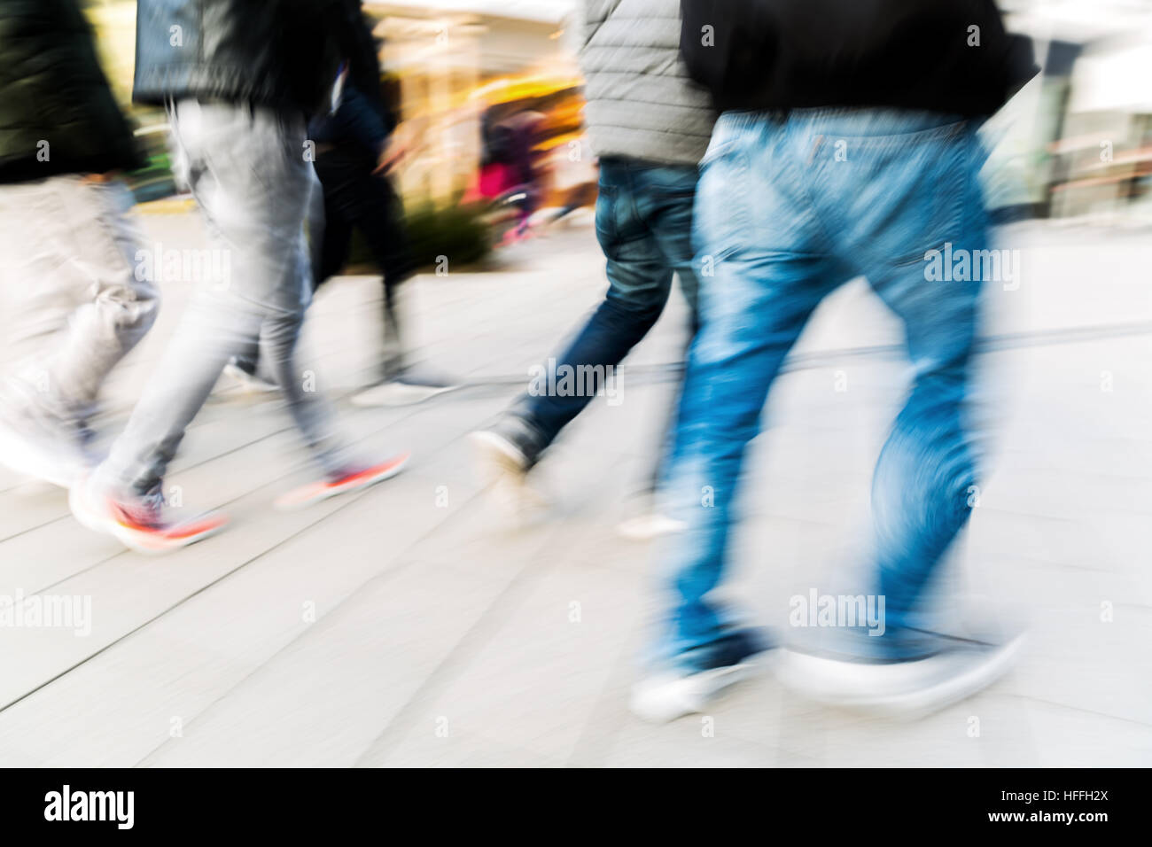 people walking on a shopping street with camera made motion blur Stock ...