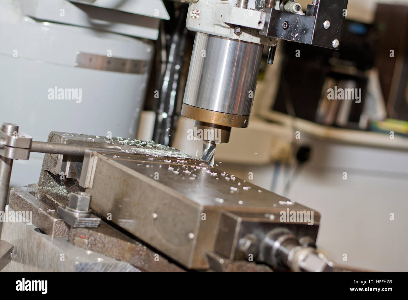 High precision steel machine milling machine in operation Stock Photo