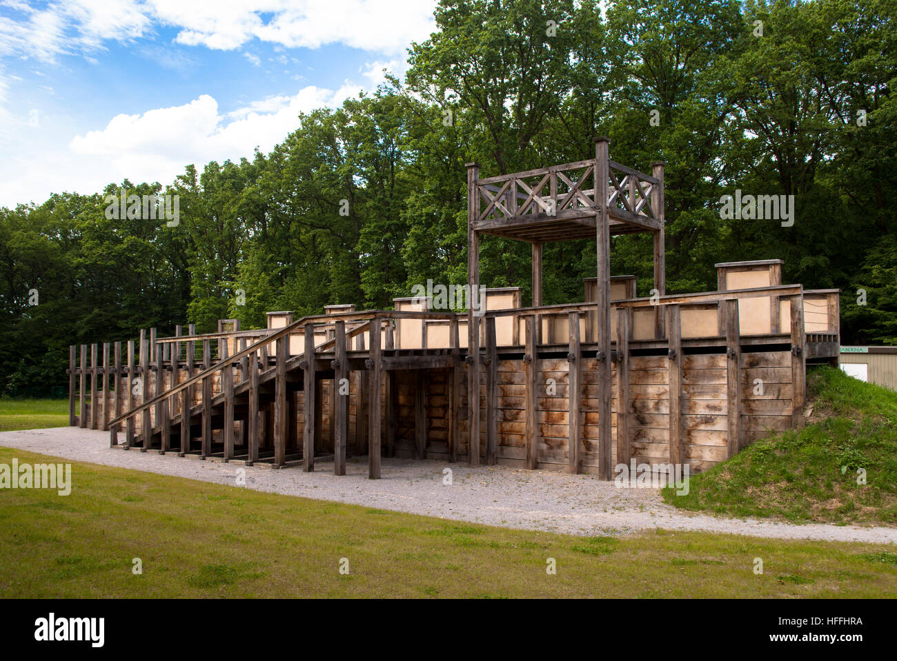 Germany, Bergkamen, Roemerpark (Roman park), reconstruction of a fortified wall made of earth and wood, 11 - 7 BC Stock Photo