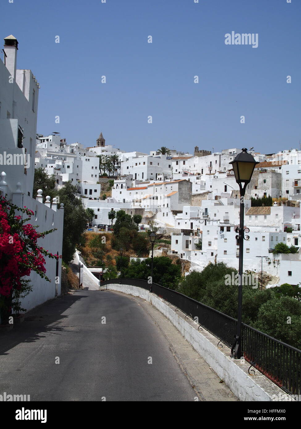White painted buildings of hilltop town Stock Photo