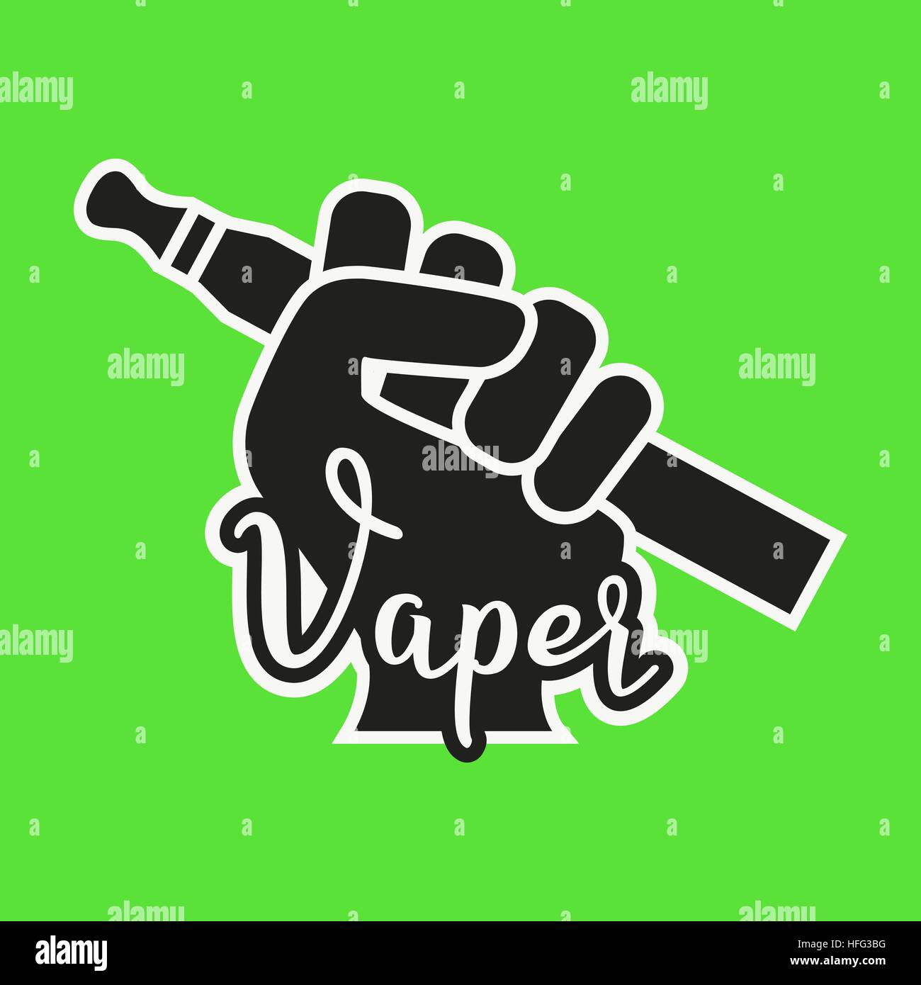 Vape Icon. Hand Holding E-cigarette. Vaping Symbol On Bright Background. Vaporize Pen Device In A Hand. Vector Illustration. Stock Vector