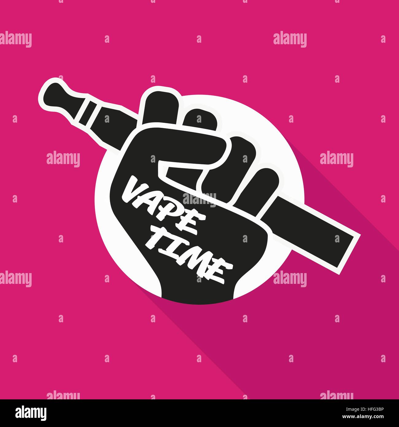 Vape Icon. Hand Holding E-cigarette. Vaping Symbol On Bright Background. Vaporize Pen Device In A Hand. Vector Illustration. Stock Vector