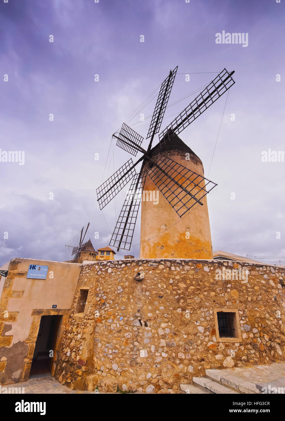 Windmill, Palma de Mallorca, La Palma, Balearic Islands, Spain Stock Photo