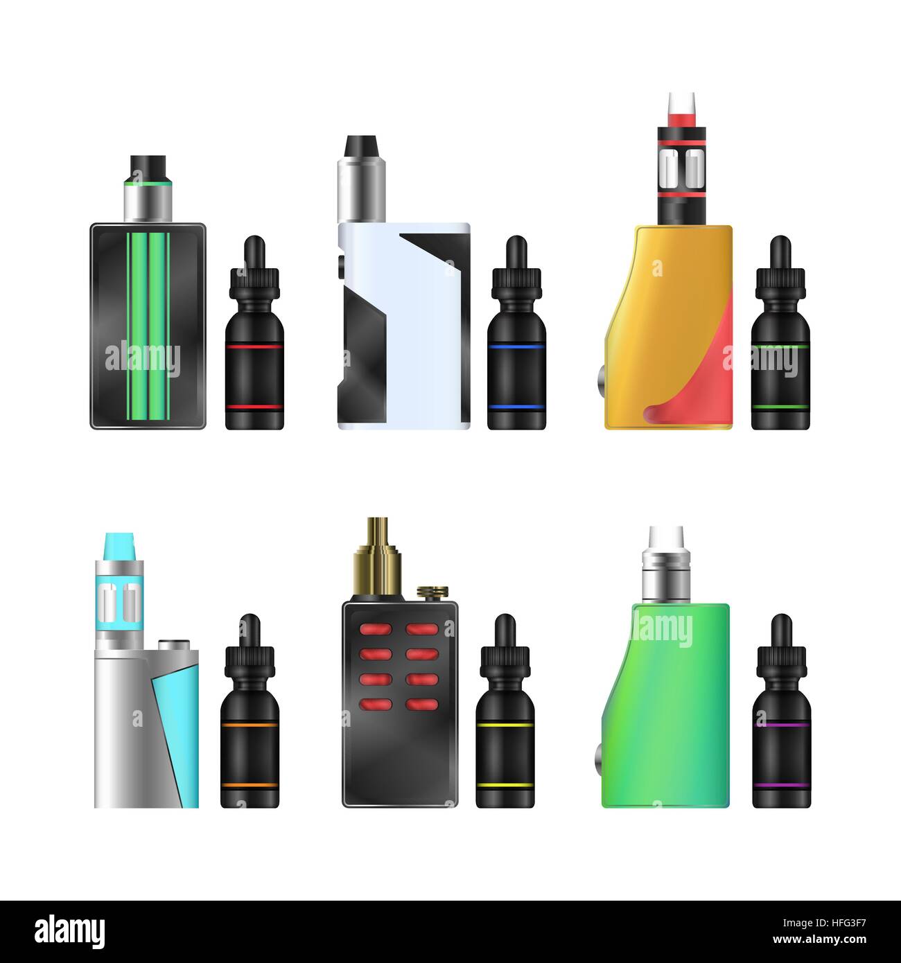 Vape Mod Set. Electronic Cigarette With Juice. Colorful Vector Vaporize ...