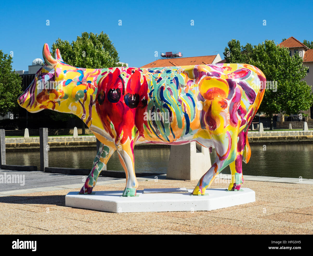 A life size cow sculpture in CowParade Perth 2016, a public art