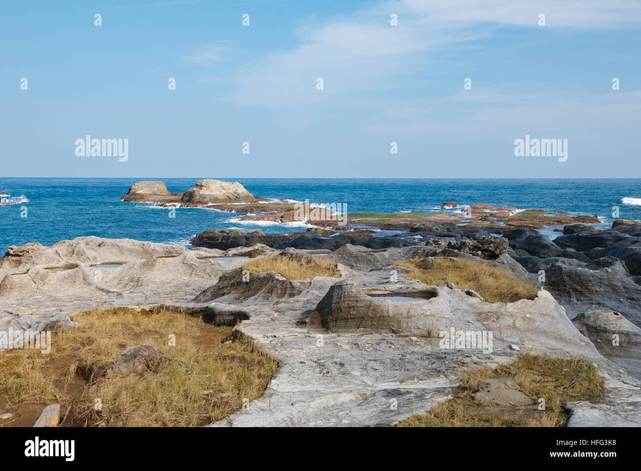 Moonscape like coastline at east coast of Taiwan at 'Danti Ping Scenic Recreation', Hualien County Stock Photo