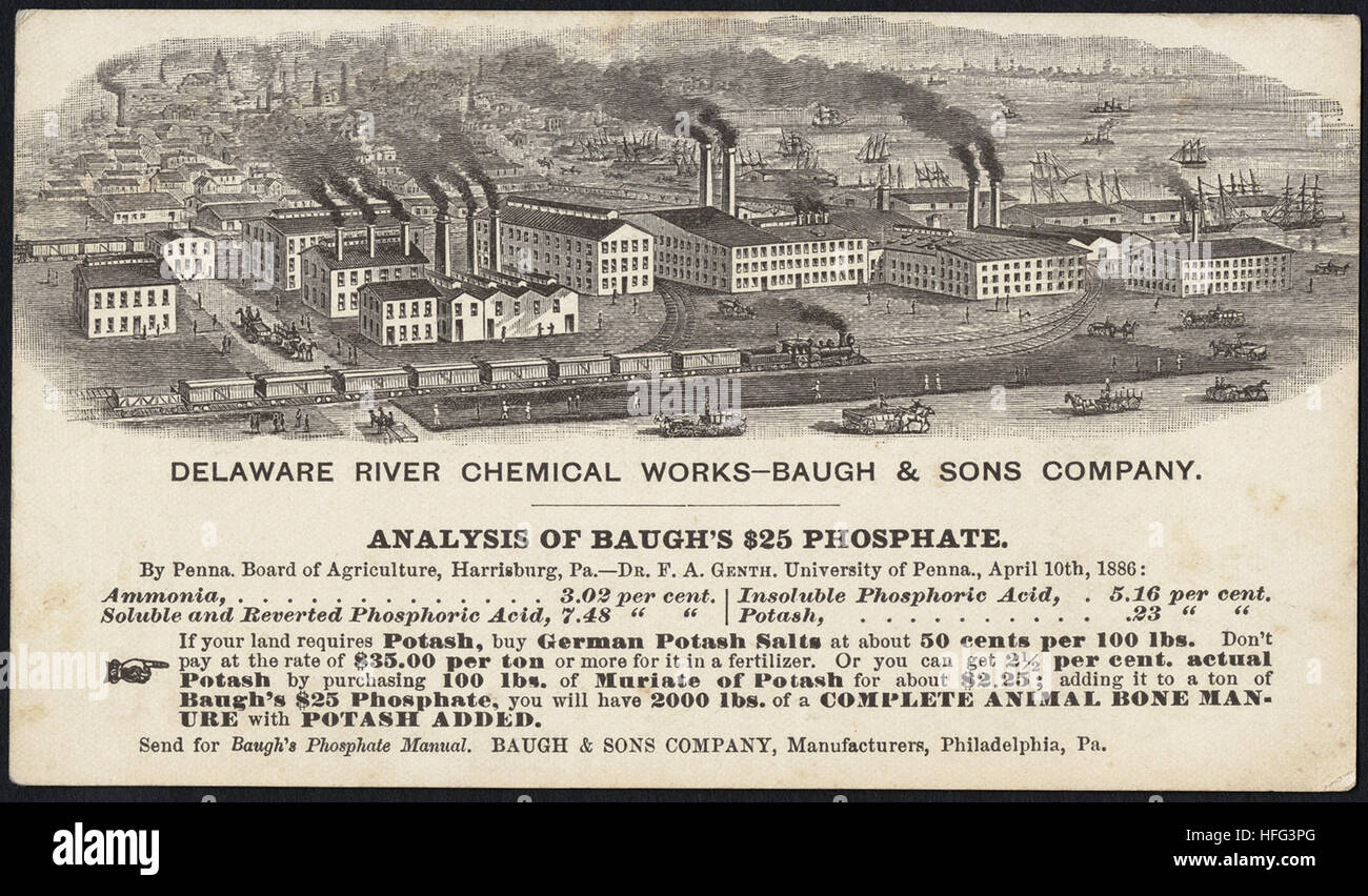 Agriculture Trade Cards - Delaware River Chemical Works - Baugh & Sons Company. Analysis of Baugh's $25 Phosphate ( Stock Photo