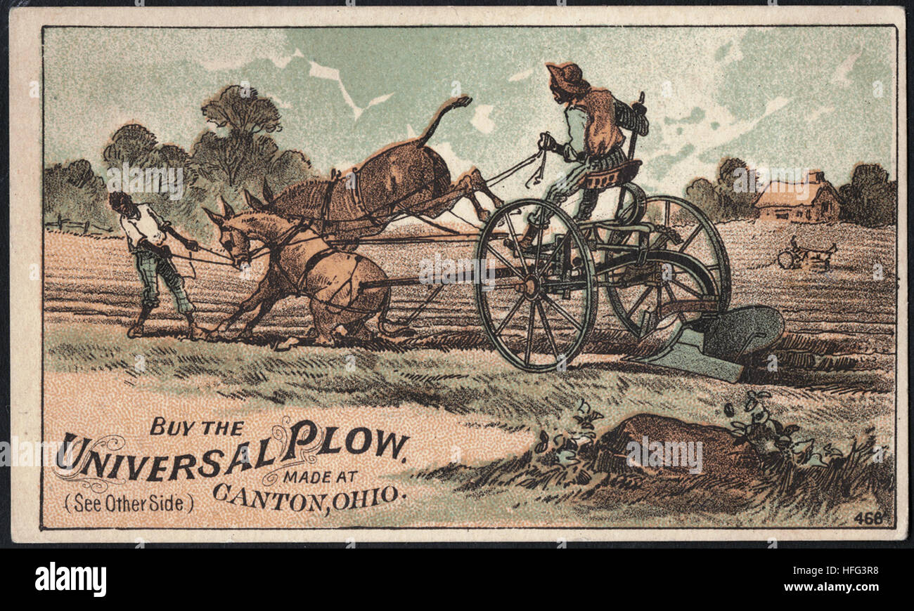 Agriculture Trade Cards - Buy the Universal Plow, made at Canton Ohio Stock Photo