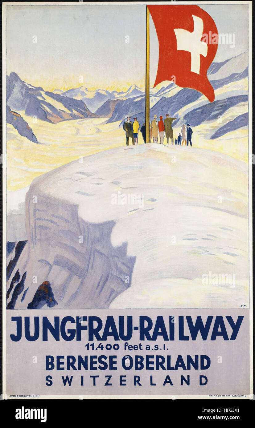 Vintage Travel Poster - Jungfrau-Railway. Bernese oberland Stock Photo