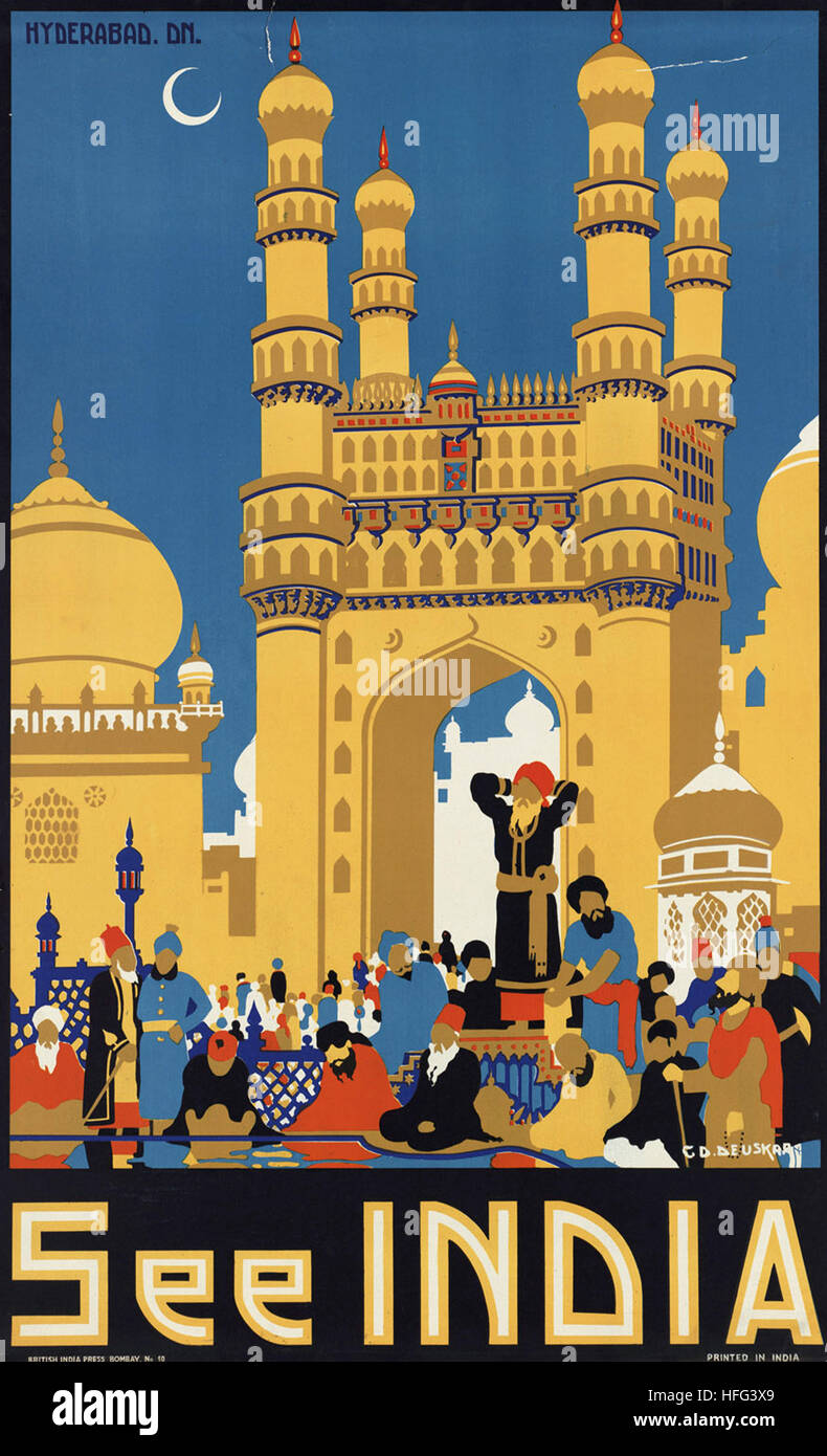 Vintage Travel Poster - See India Stock Photo