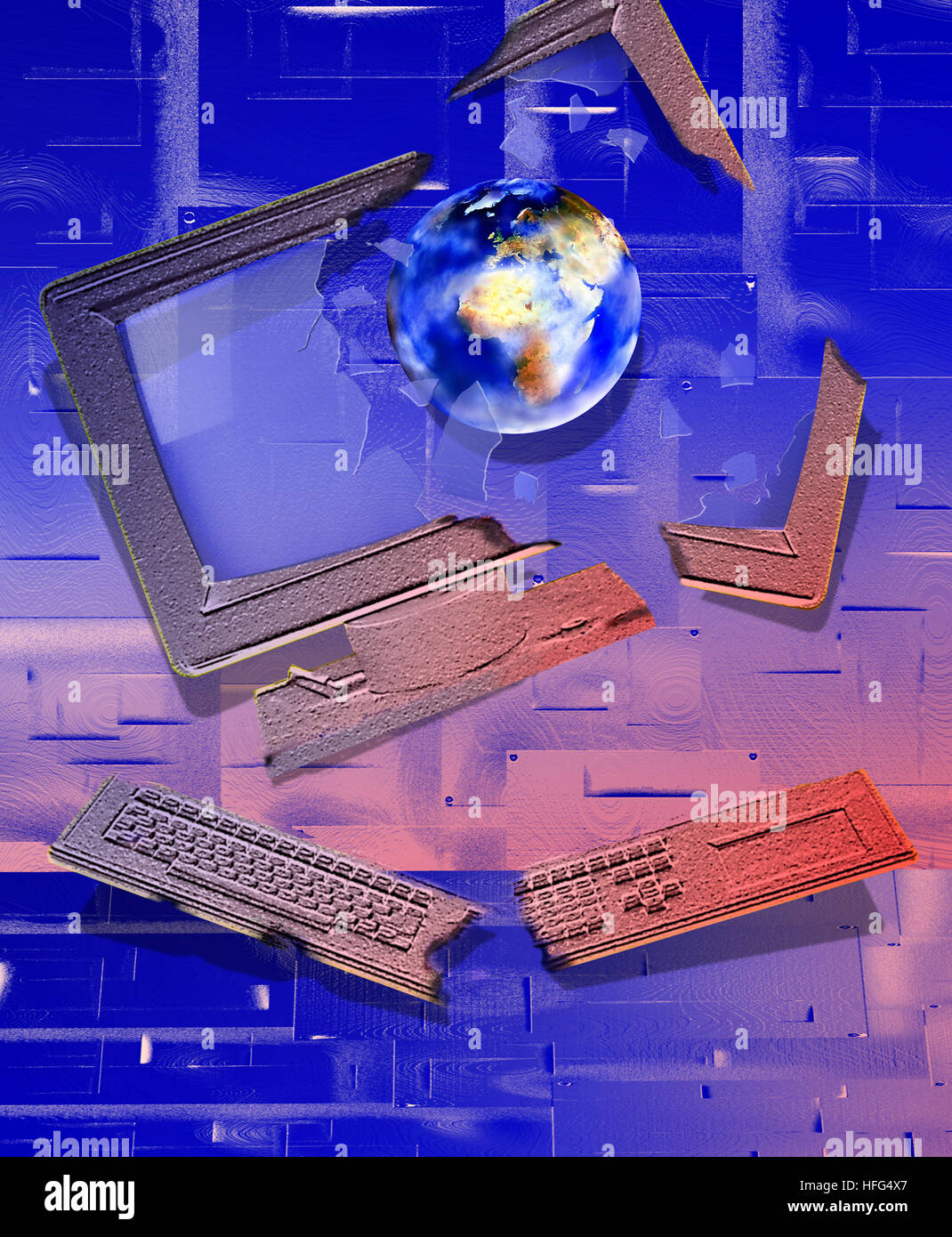 The Earth destroying a Computer Stock Photo