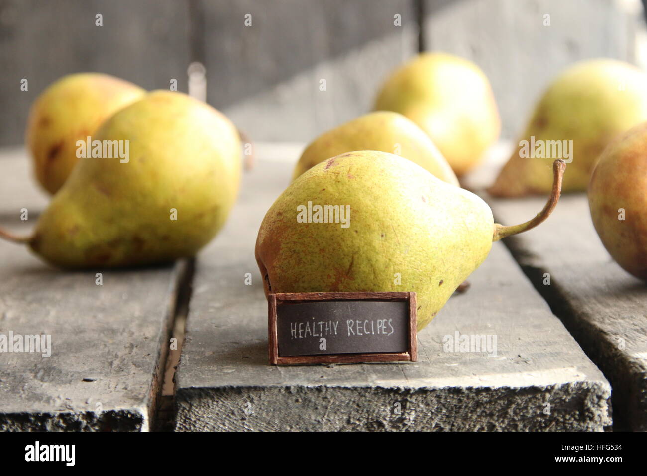 healthy recipes - vintage tag with an inscription and pears Stock Photo