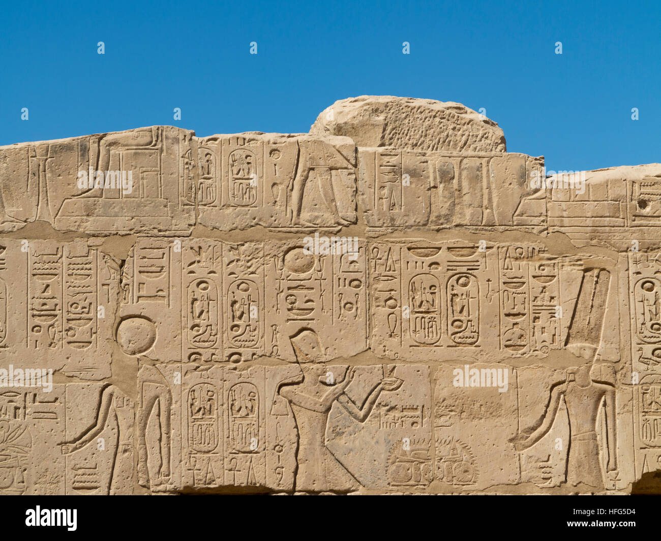 Relief work in the Mortuary Temple of Seti I on West Bank of the Nile at Luxor, Egypt, North Africa Stock Photo