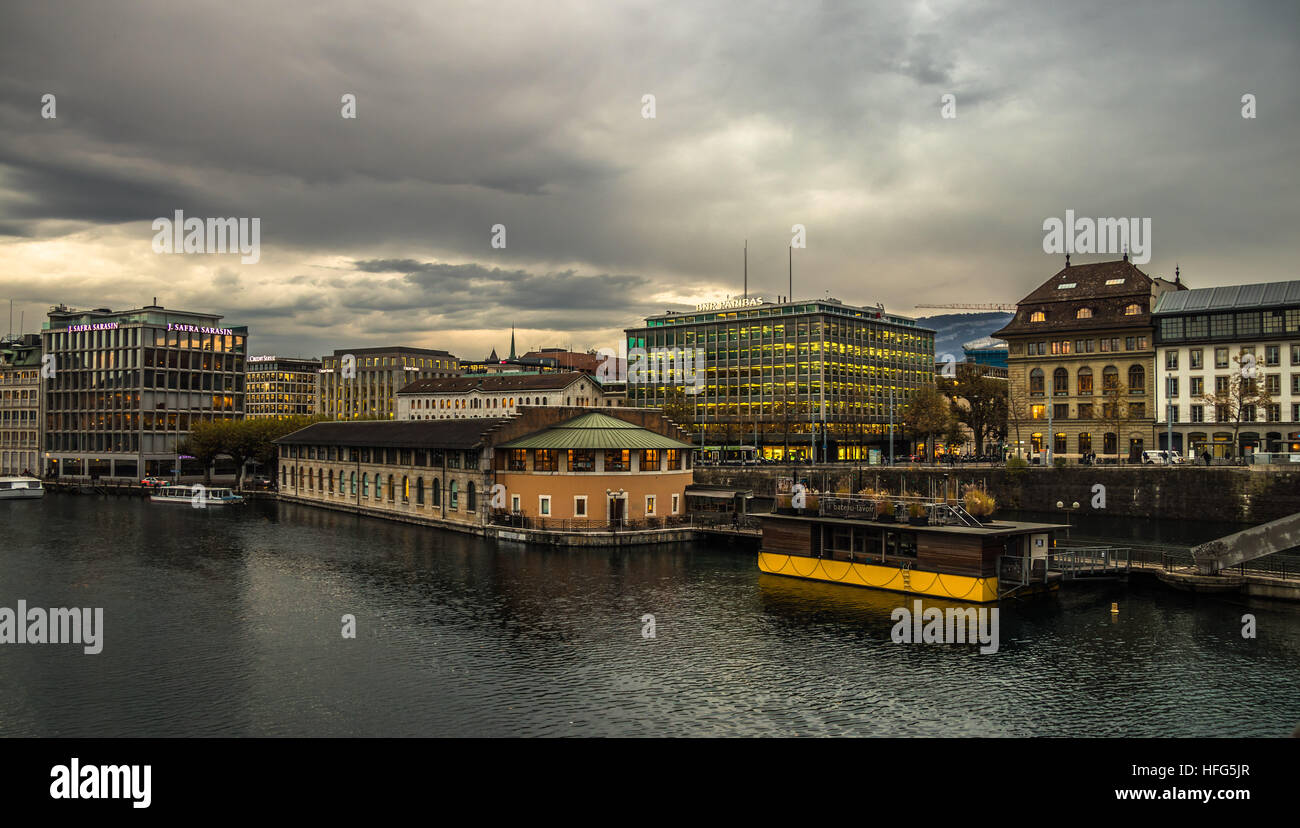 Cloudy day in Geneva, Switzerland, Lake, dark Sky Stock Photo - Alamy