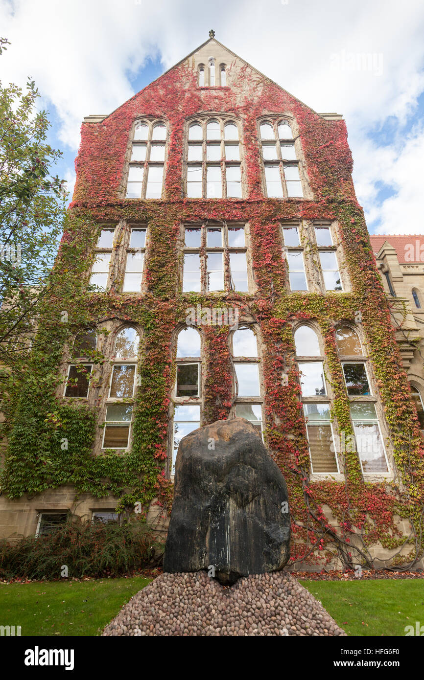 Vines in autumn on Beyer Building in Old Quadrangle, The University of Manchester, UK Stock Photo
