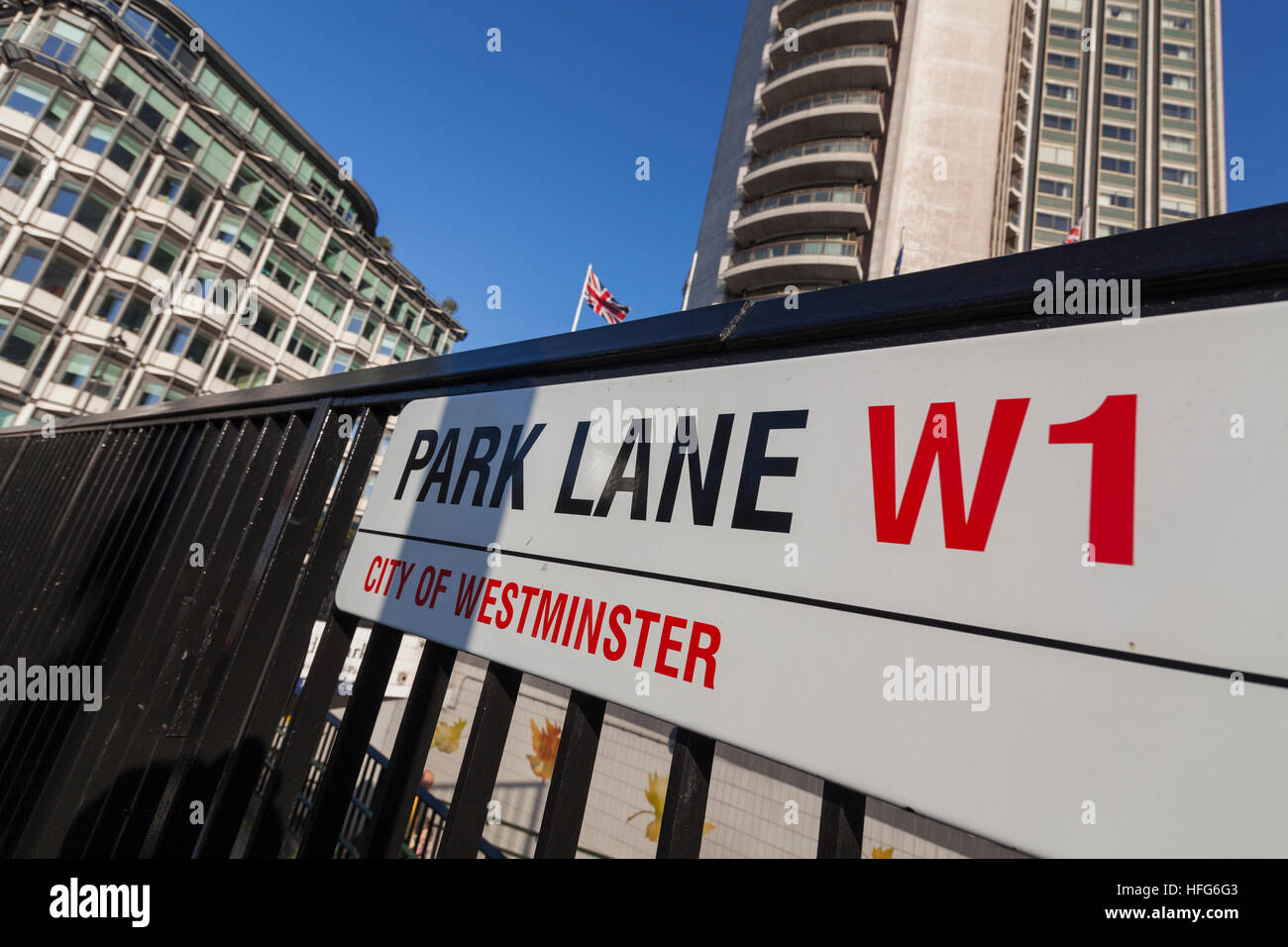 Park Lane street sign Stock Photo