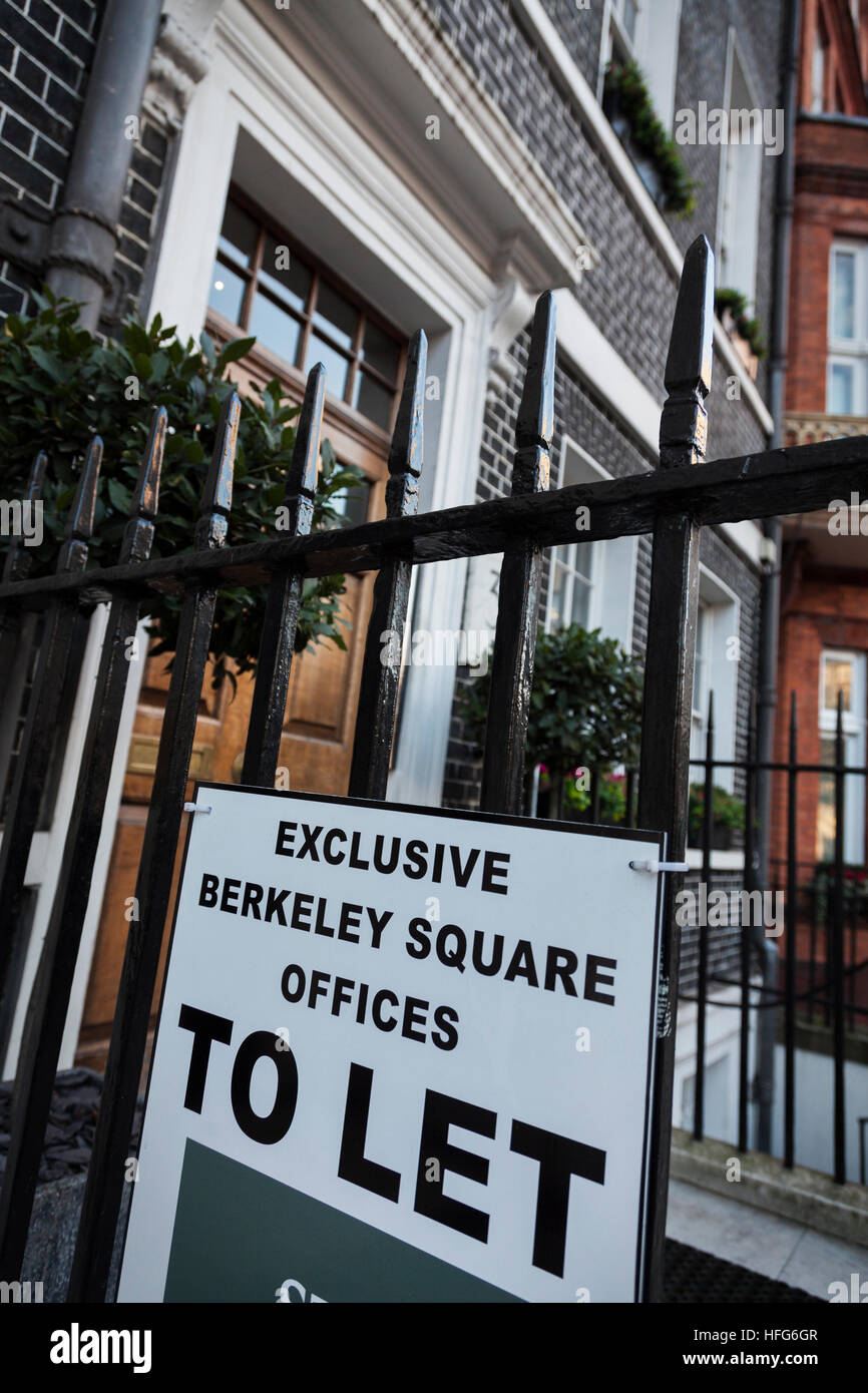 To let sign on commercial property in Berkeley Square, Mayfair; London Stock Photo
