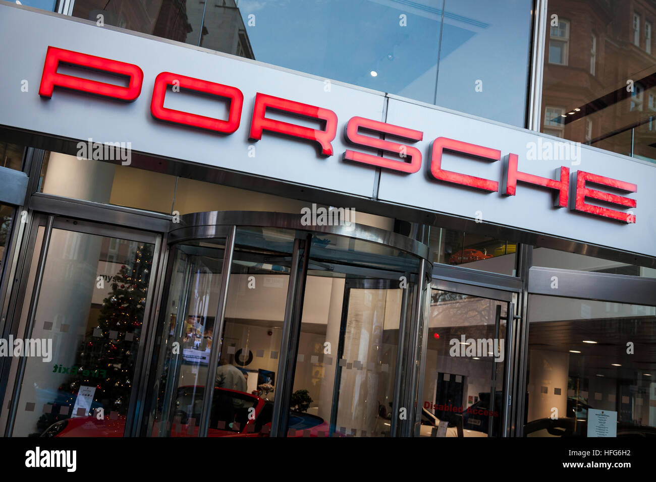 Porsche dealership on Berkeley Square in Mayfair, London Stock Photo