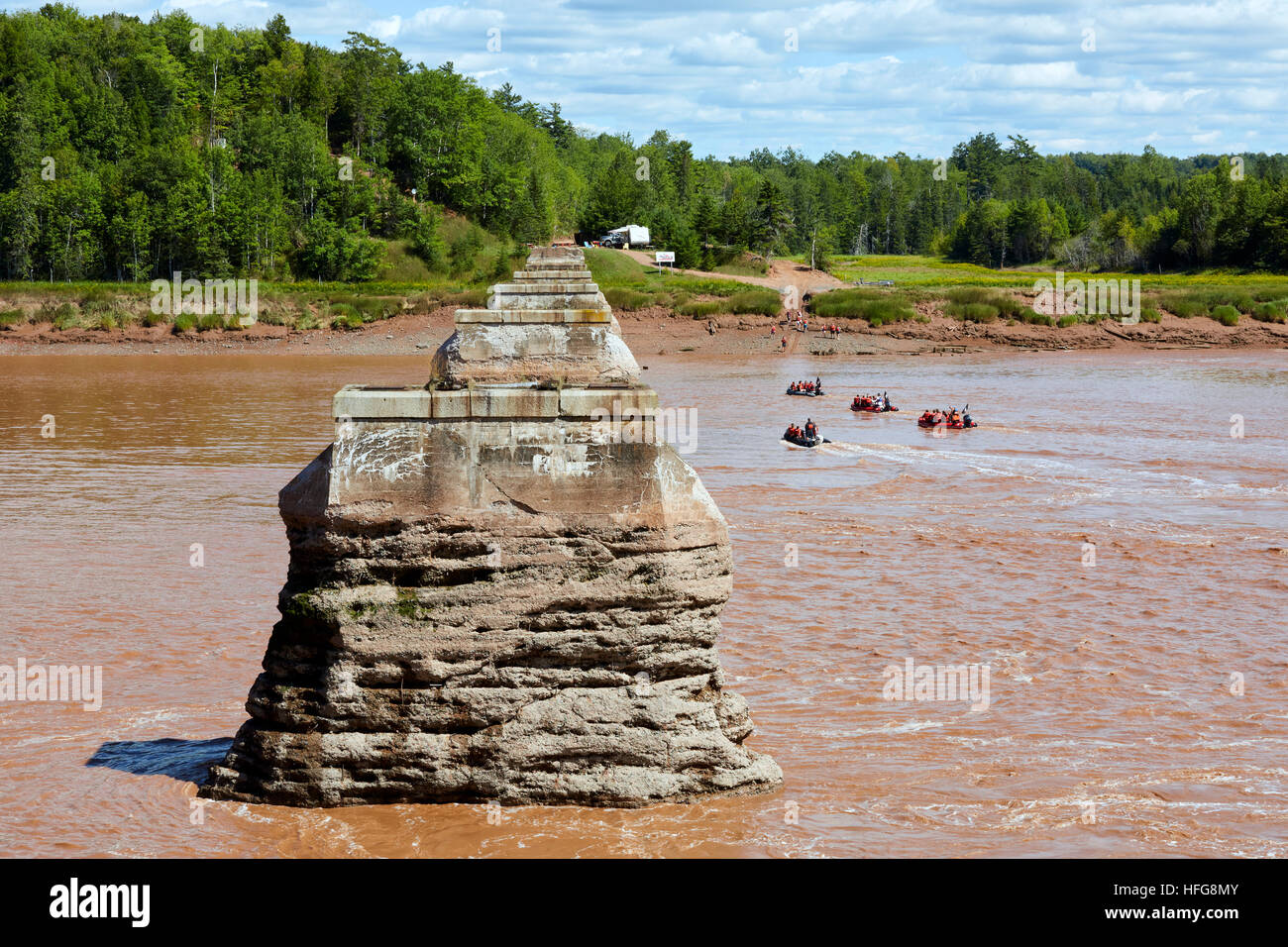 Tidal bore rafting, Shubenacadie river, Maitland, Nova Scotia, Canada Stock Photo