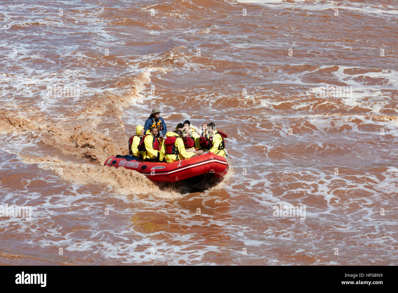 Tidal bore rafting, Shubenacadie river, Maitland, Nova Scotia, Canada