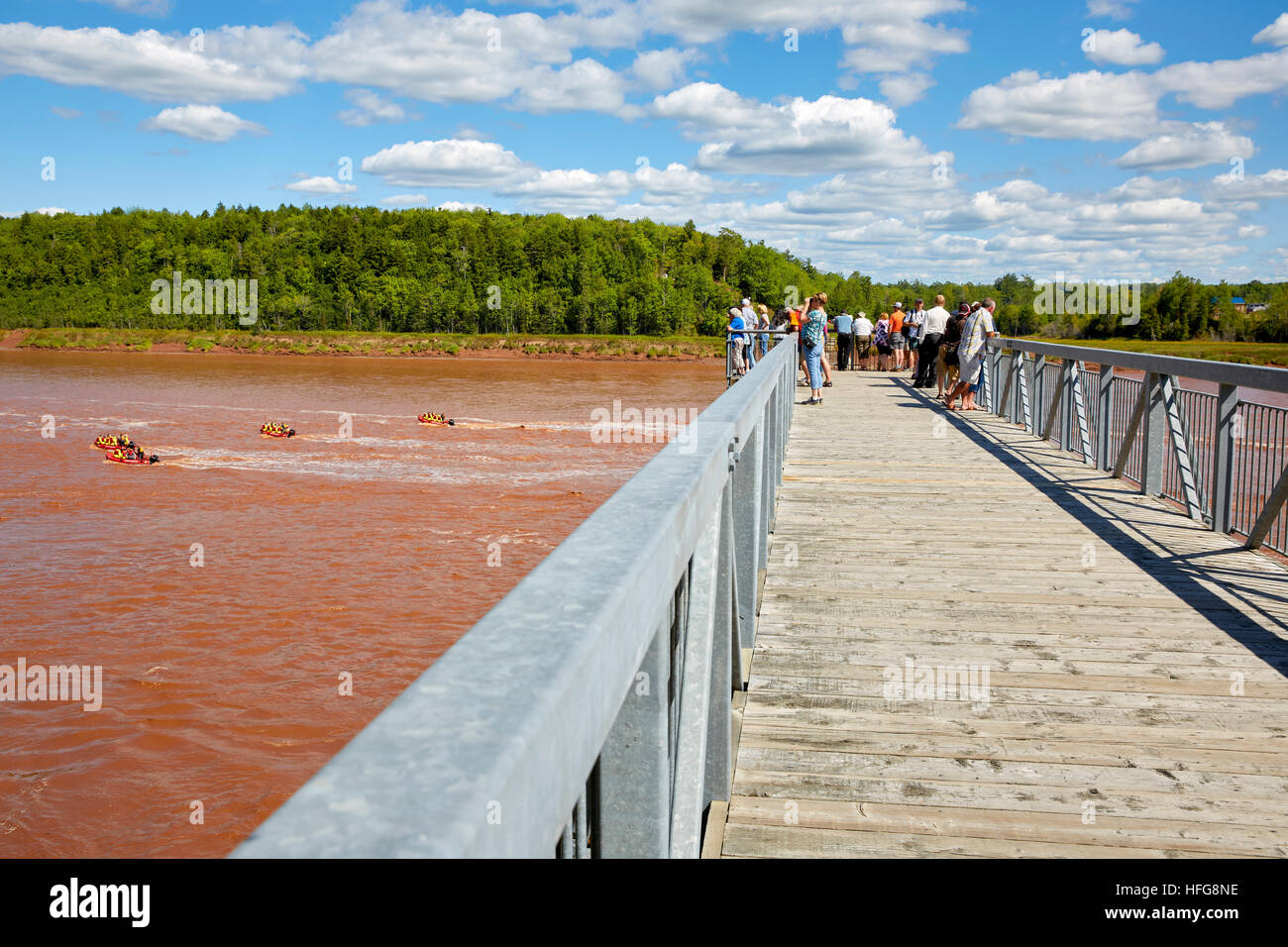 Tidal bore viewing platform, Shubenacadie river, Maitland, Nova Scotia, Canada Stock Photo