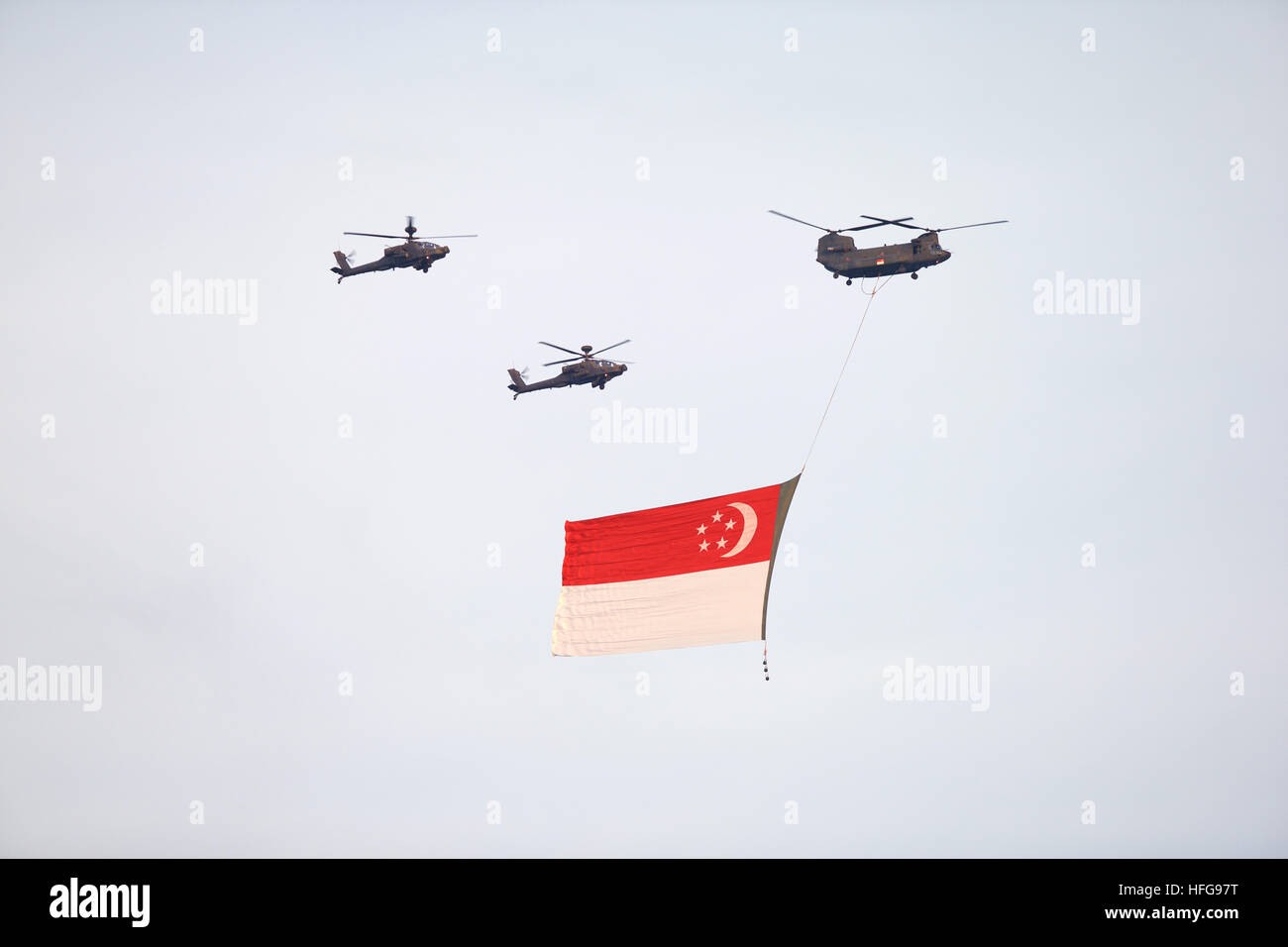 Singapore National Day helicopters flag flying air force pride nation celebration flight Stock Photo