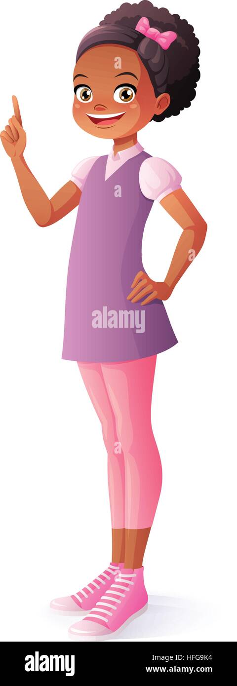 Cute African ethnic smiling young school student girl got the idea and ...