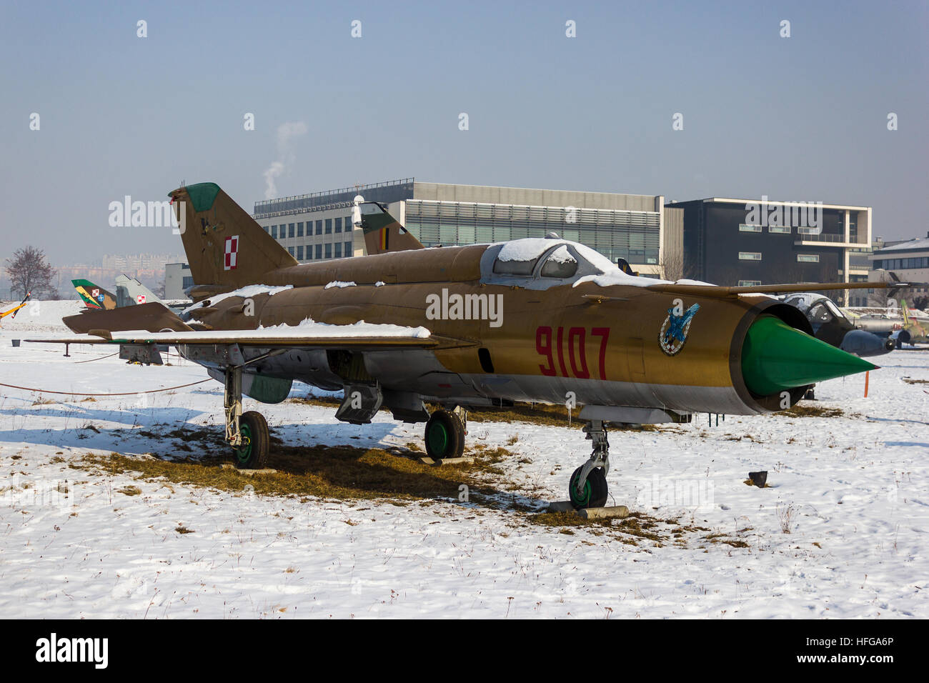 The Mikoyan-Gurevich MiG-21 (NATO reporting name 'Fishbed') at the Polish Air Museum. Stock Photo