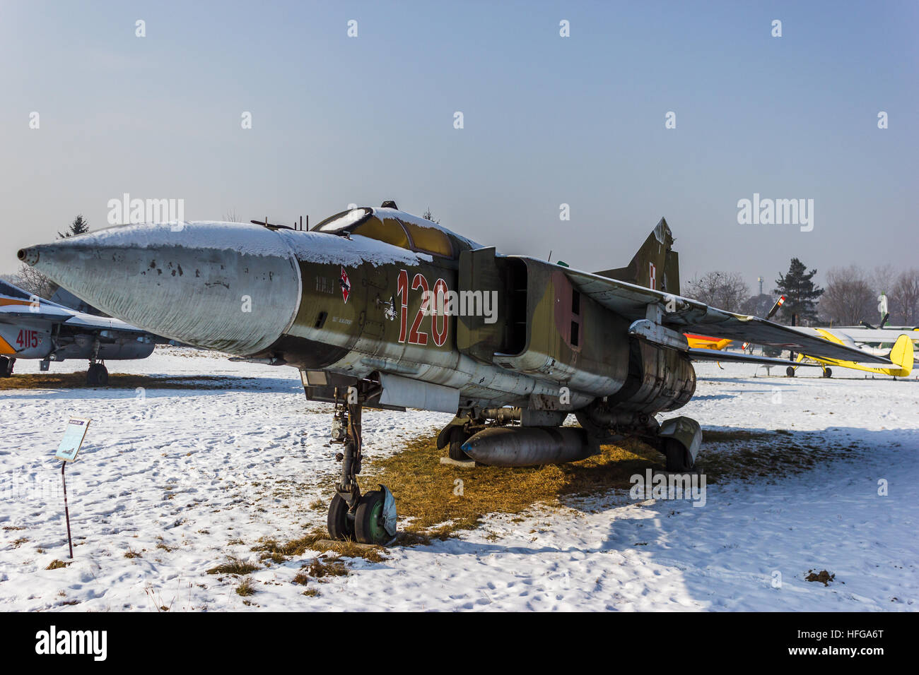 The Mikoyan-Gurevich MiG-23 (NATO reporting name: 'Flogger')  at the Polish Air Museum. Stock Photo