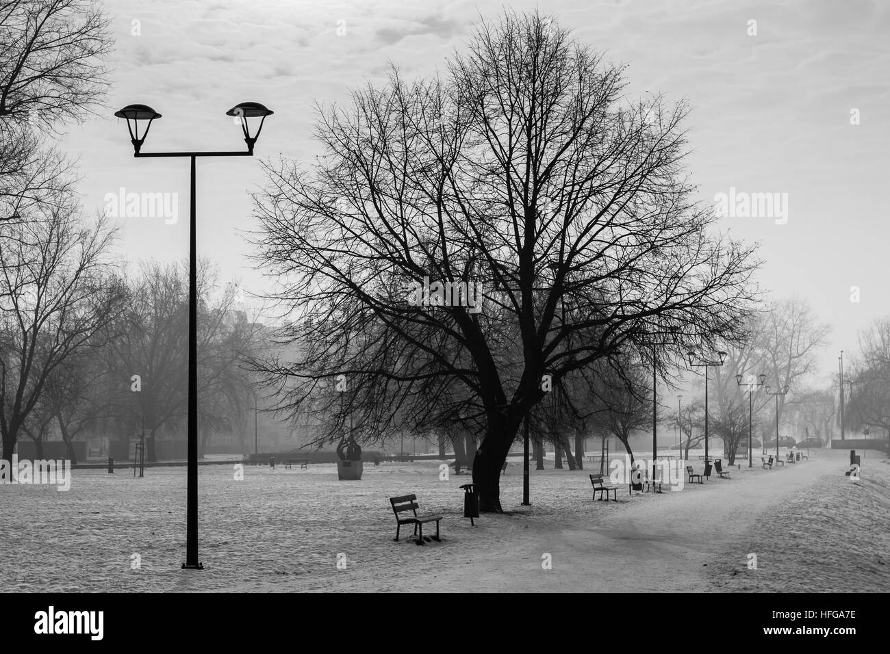 The Planty in Krakow during a cold day. Stock Photo