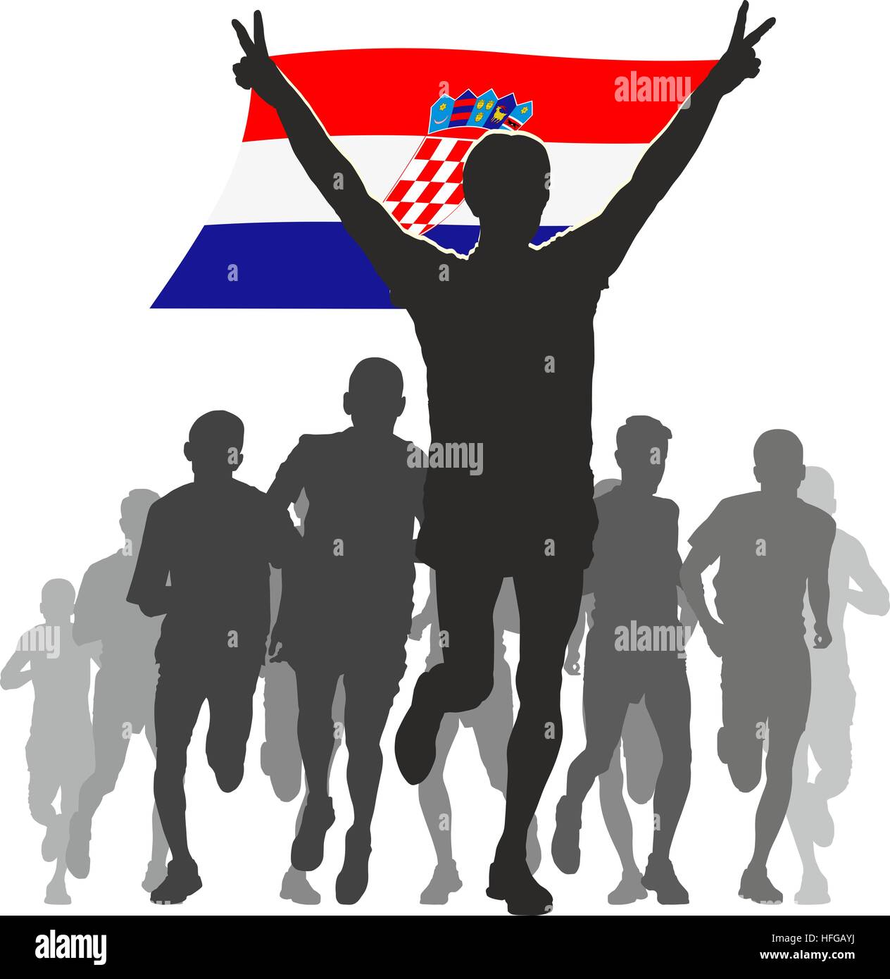 Athlete with the Croatia flag at the finish Stock Photo