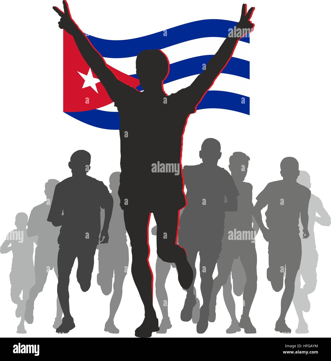 Athlete with the Cuba flag at the finish Stock Photo