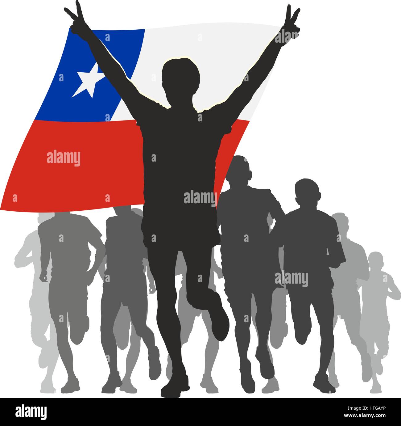 Athlete with the Chile flag at the finish Stock Photo