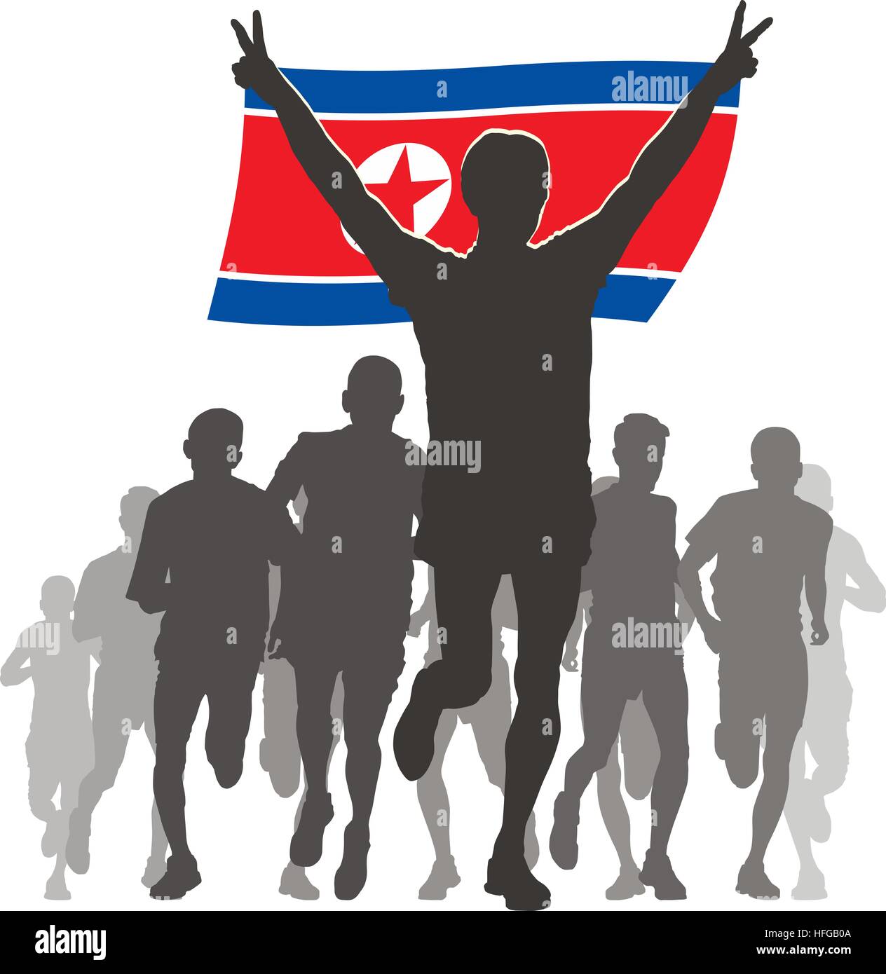 Athlete with the North Korea flag at the finish Stock Photo