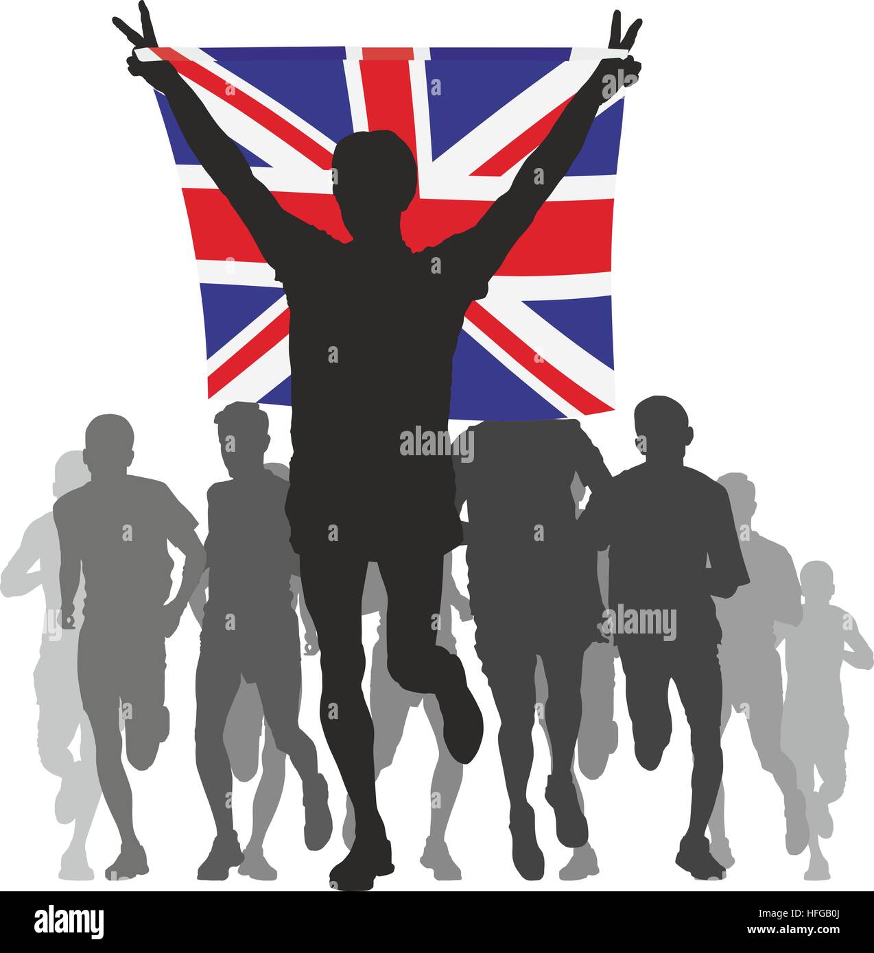 Athlete with the United Kingdom flag at the finish Stock Photo
