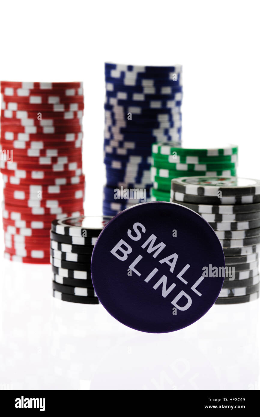 Stacked poker chips, small blind chip Stock Photo Alamy