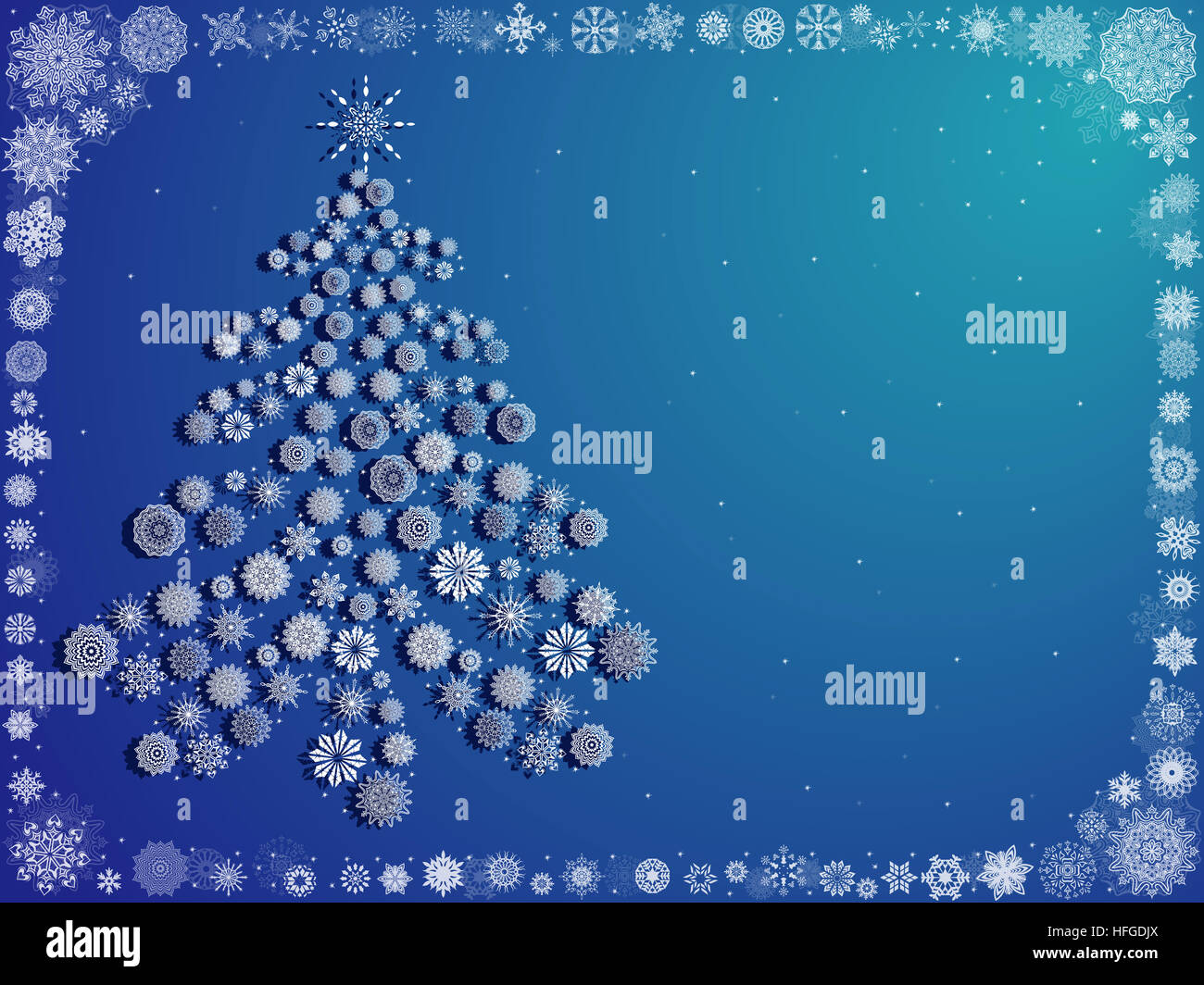 Blue background with beautiful ornate stylized Christmas tree with lot ...