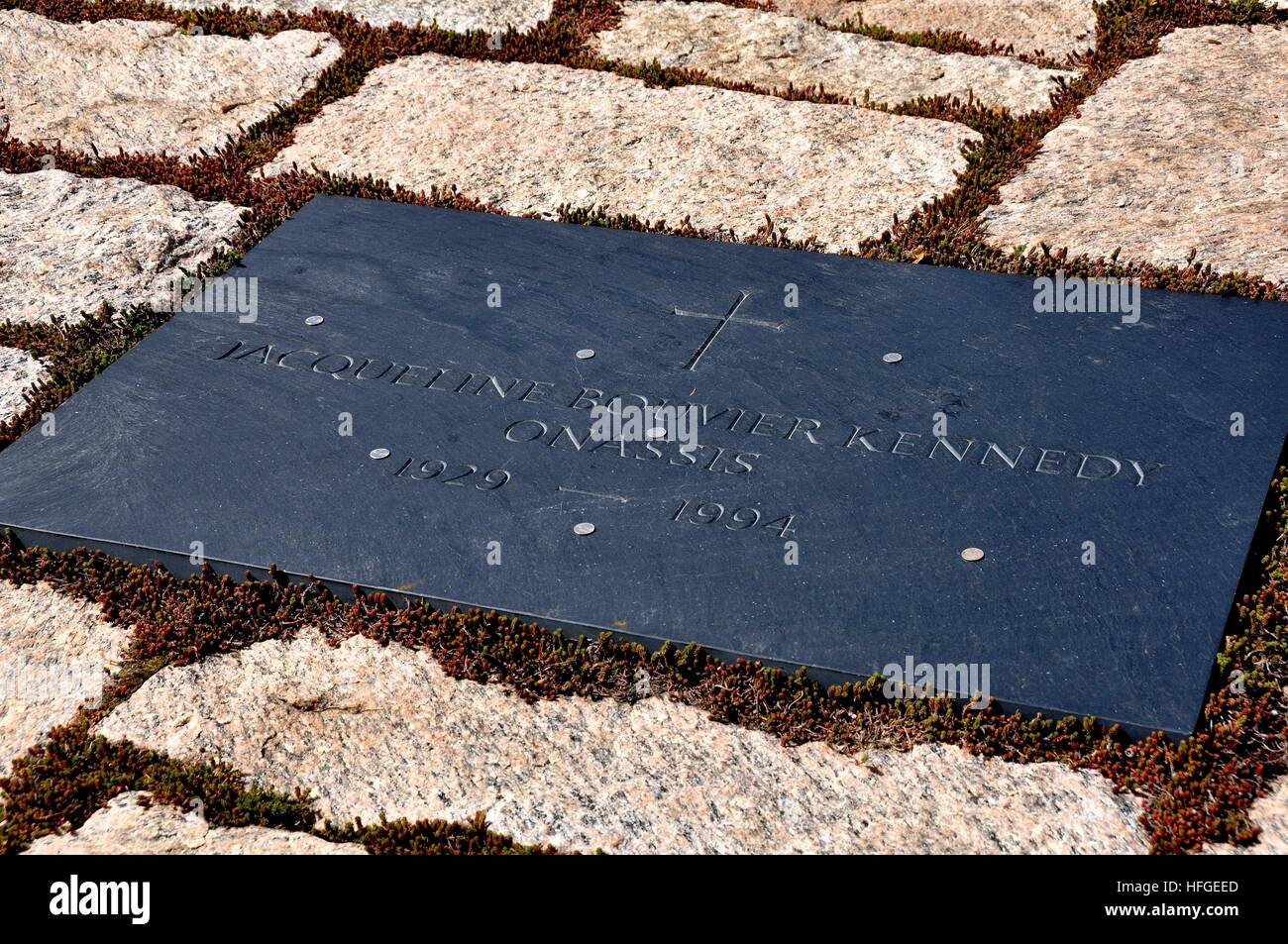 Arlington, Virginia - April 12, 2014:  Gravesite of Jacqueline Bouvier Kennedy Onassis at Arlington National Cemetery Stock Photo