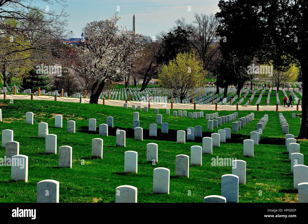 Arlington, Virginia - April12, 2014:  Row upon row of military gravesites at Arlington National Cemetery * Stock Photo