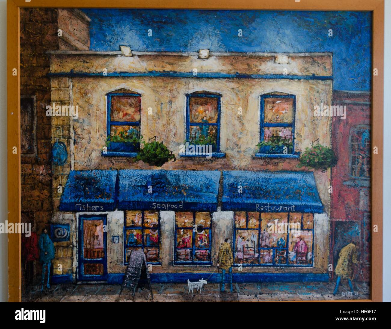 A painting of the Fishers Seafood Restaurant, Bristol, England Stock