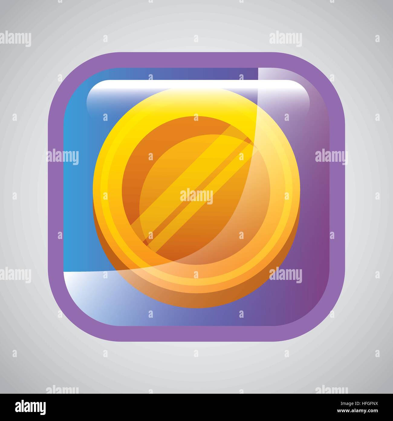 glossy square with gold coin icon over white background. colorful ...