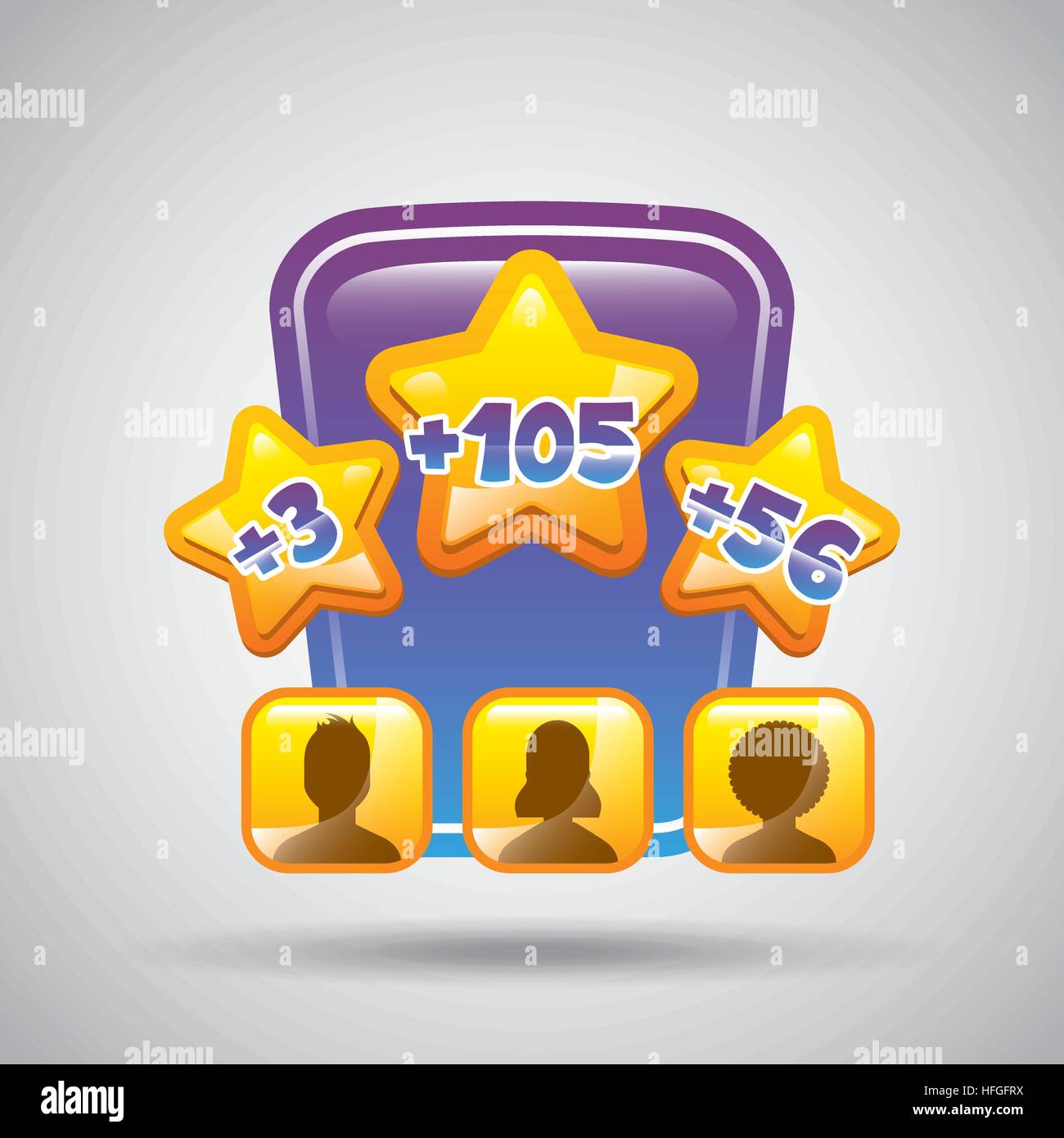 videogame interface with game users and stars over white background ...